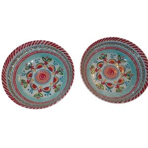 Rachel Roy Red Blue Spanish Style Tile Medallion Melamine Cereal Bowls Set Of 2